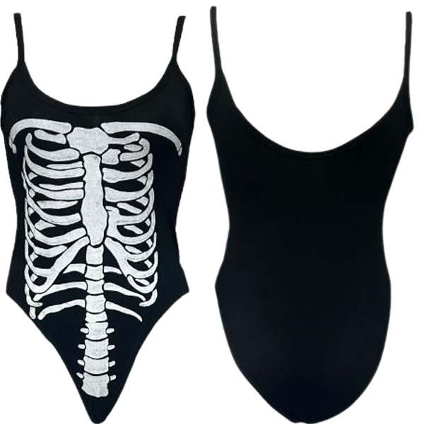 Ladies Halloween Skeleton X Ray Print Slim Body Top Womens Sleeveless Bodysuit sizes 8/16 Womenswear Underwear Comfort Bodycon Festival Party