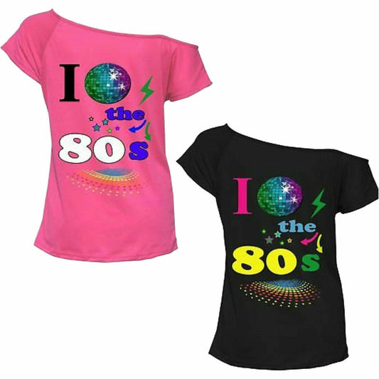 Women's Ladies I Love the 80s Stars Globe Hen Party Top Retro Fancy T-shirt Top Comfortable Crewneck Womenswear Casual Chic Clothing Day Elegant Fitted High Waisted Matching Style