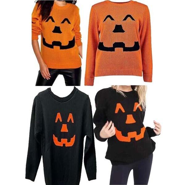 Ladies Knitted Long Sleeve Pumpkin Halloween Jumper Womens Top Sweater 8-22 Casual Womenswear Knitwear Crewneck Round Neck
