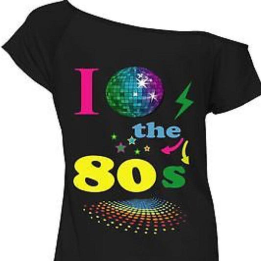 Women's Ladies I Love the 80s Stars Globe Hen Party Top Retro Fancy T-shirt Top Comfortable Crewneck Womenswear Casual Chic Clothing Day Elegant Fitted High Waisted Matching Style