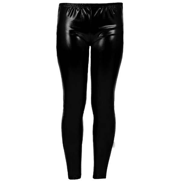 Girls Kids Plain Metallic Shiny Leggings Skinny Wet Look Dance Party Disco Pants