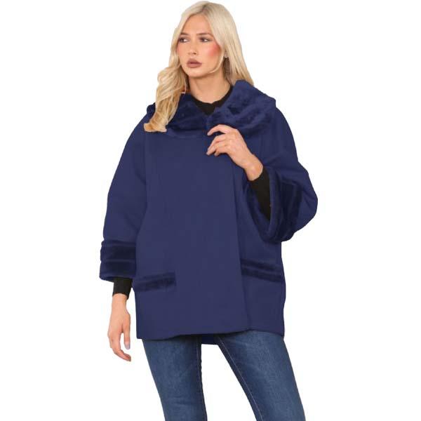Ladies Italian Warm Faux Fur Cape Poncho Coat with Pockets Casual Swing Overcoat 8-20