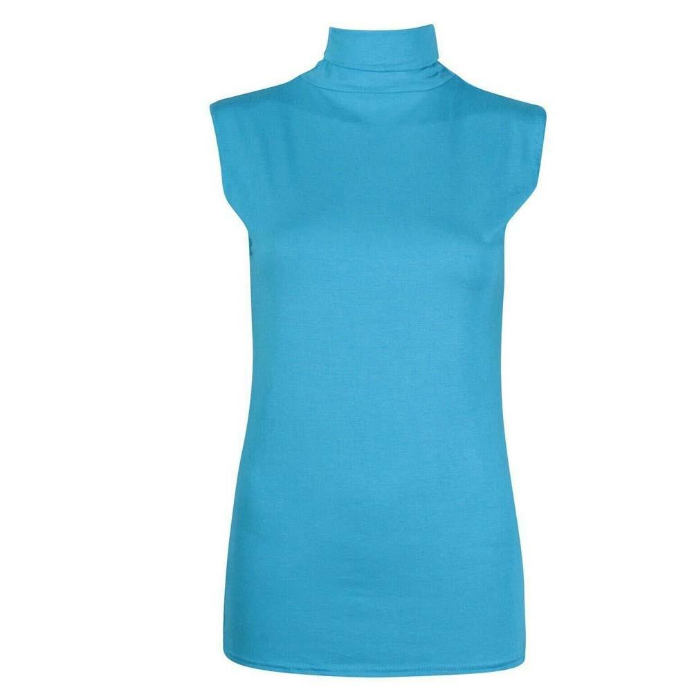 LADIES SLEEVELESS TURTLE POLO NECK TOP WOMANS PLAIN ROLL NECK TOP JUMPER 8-22 Casual Clothing Womenswear