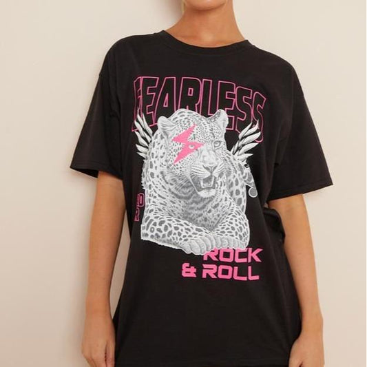 Women Girls Fearless print summer holidays t tee shirts oversized baggy Crewneck Casual Womenswear