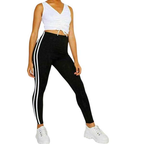 Ladies Yoga Pants Two Side Stripes Active Wear High Waisted Womens Gym Leggings UK Size S-XXL