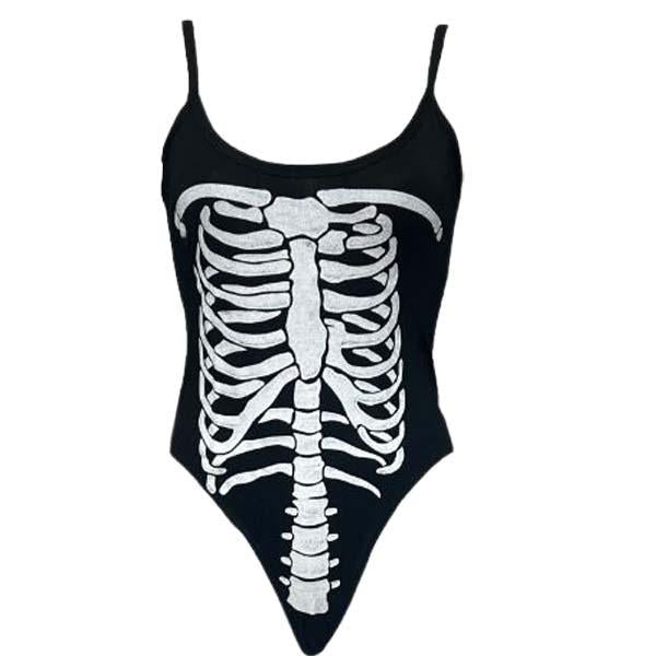 Ladies Halloween Skeleton X Ray Print Slim Body Top Womens Sleeveless Bodysuit sizes 8/16 Womenswear Underwear Comfort Bodycon Festival Party