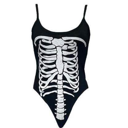 Ladies Halloween Skeleton X Ray Print Slim Body Top Womens Sleeveless Bodysuit sizes 8/16 Womenswear Underwear Comfort Bodycon Festival Party