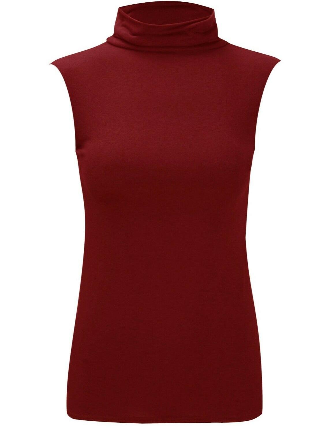 LADIES SLEEVELESS TURTLE POLO NECK TOP WOMANS PLAIN ROLL NECK TOP JUMPER 8-22 Casual Clothing Womenswear