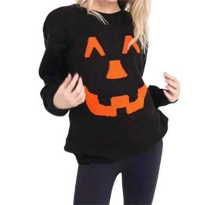 Ladies Knitted Long Sleeve Pumpkin Halloween Jumper Womens Top Sweater 8-22 Casual Womenswear Knitwear Crewneck Round Neck