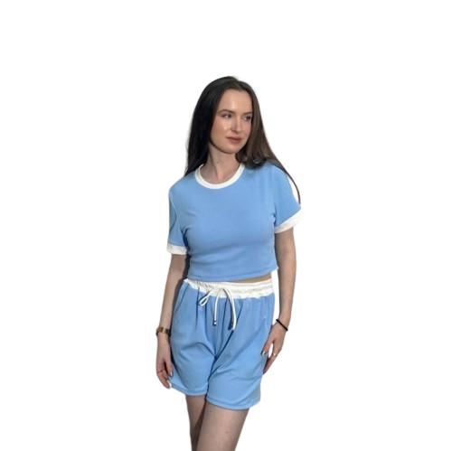 Contrast Pockets White Hem Draw Trim Ribbed String Crop Top & Shorts CO-ORD Clothing Womenswear Comfort Women