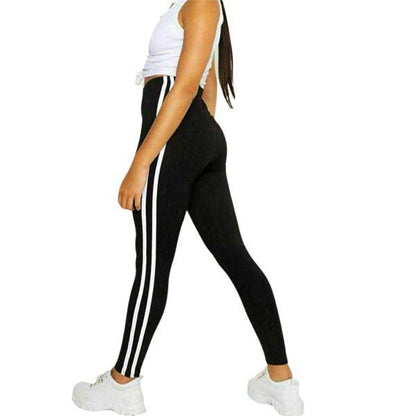 Ladies Yoga Pants Two Side Stripes Active Wear High Waisted Womens Gym Leggings UK Size S-XXL