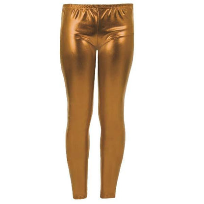 Girls Kids Plain Metallic Shiny Leggings Skinny Wet Look Dance Party Disco Pants