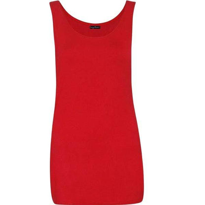 Ladies Round Scoop Neck Sleeveless Long Stretch Plain Vest Sports Top Yoga Gym