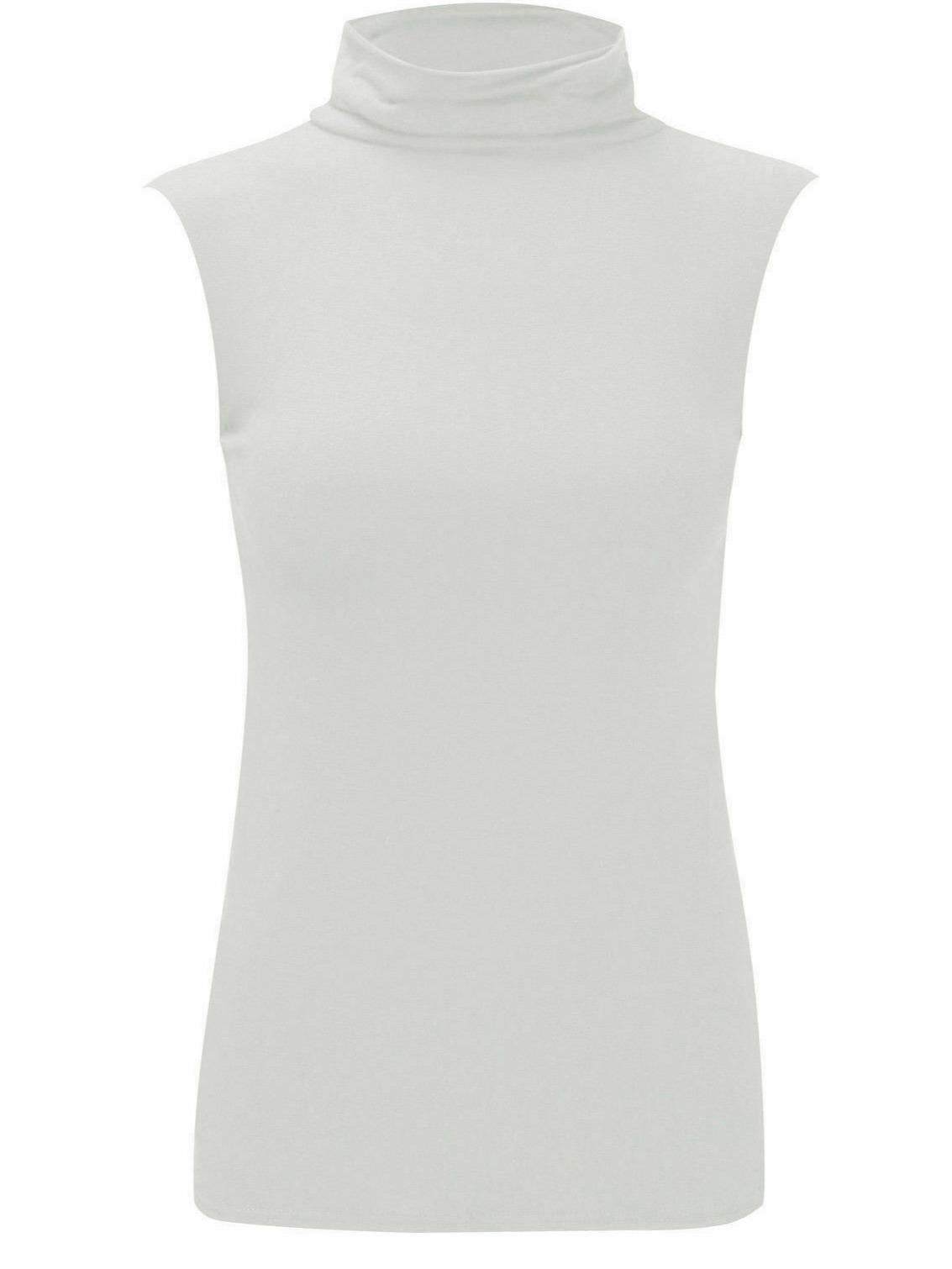 LADIES SLEEVELESS TURTLE POLO NECK TOP WOMANS PLAIN ROLL NECK TOP JUMPER 8-22 Casual Clothing Womenswear