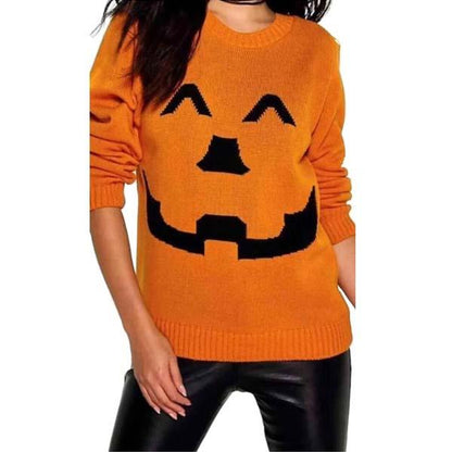 Ladies Knitted Long Sleeve Pumpkin Halloween Jumper Womens Top Sweater 8-22 Casual Womenswear Knitwear Crewneck Round Neck