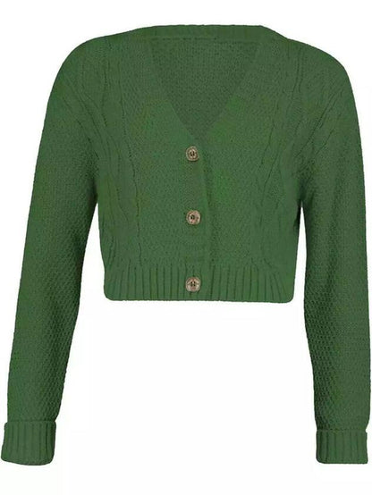 NEW Women's Chunky Cable Knit Cardigan - 3-Button Long Sleeve Crop Top (One Size UK 8-16) - Stylish Knitwear for Womenswear Knitted Underwear Lady Knitting
