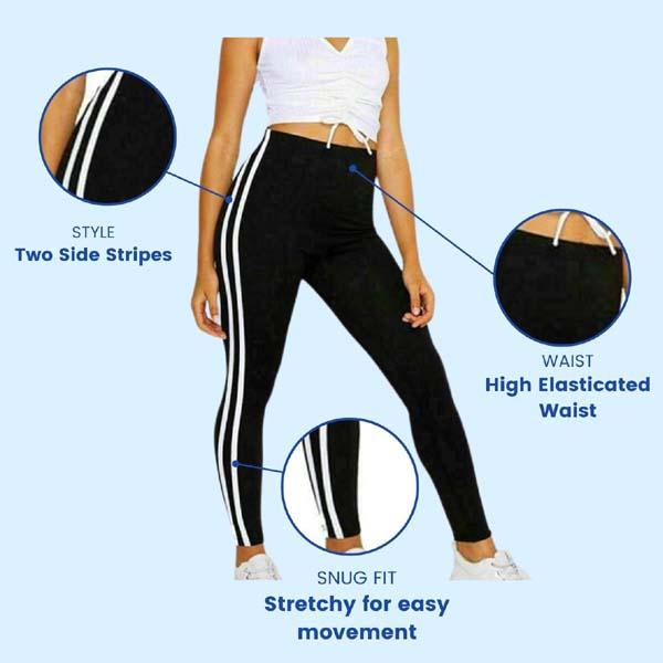 Ladies Yoga Pants Two Side Stripes Active Wear High Waisted Womens Gym Leggings UK Size S-XXL
