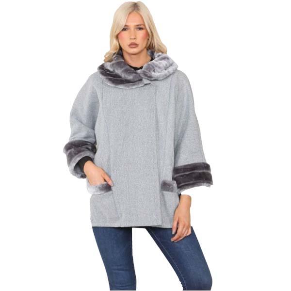Ladies Italian Warm Faux Fur Cape Poncho Coat with Pockets Casual Swing Overcoat 8-20
