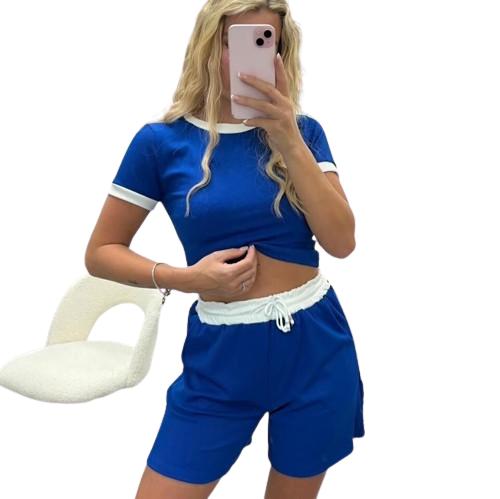 Contrast Pockets White Hem Draw Trim Ribbed String Crop Top & Shorts CO-ORD Clothing Womenswear Comfort Women