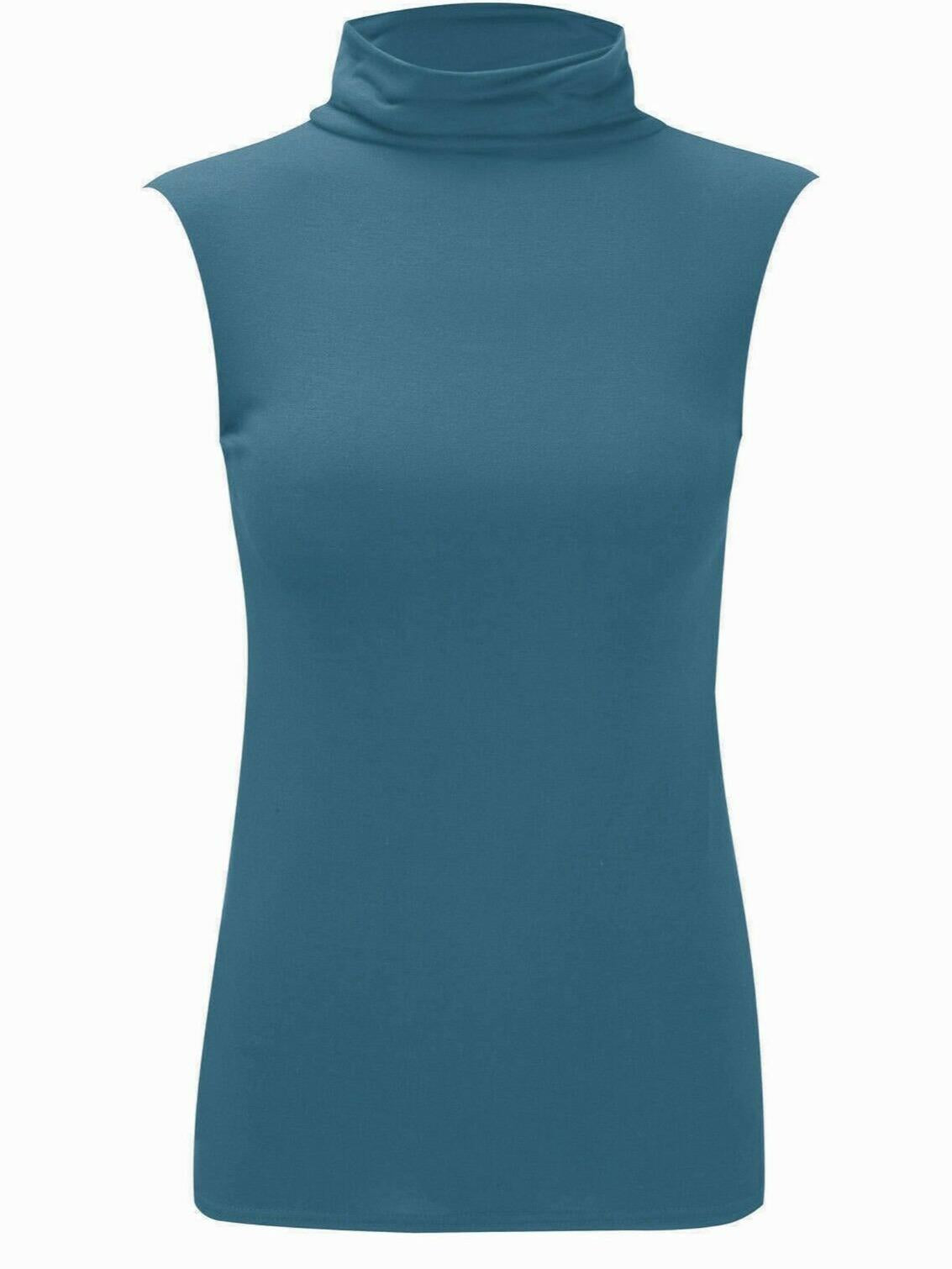 LADIES SLEEVELESS TURTLE POLO NECK TOP WOMANS PLAIN ROLL NECK TOP JUMPER 8-22 Casual Clothing Womenswear