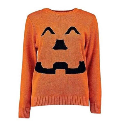 Ladies Knitted Long Sleeve Pumpkin Halloween Jumper Womens Top Sweater 8-22 Casual Womenswear Knitwear Crewneck Round Neck
