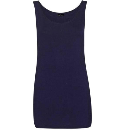 Ladies Round Scoop Neck Sleeveless Long Stretch Plain Vest Sports Top Yoga Gym