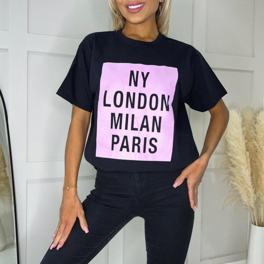 Ladies short sleeve Boss NY London Milan Paris Jadore Lady Oversized T Tee shirt top Cotton Crewneck Womenswear Comfortable