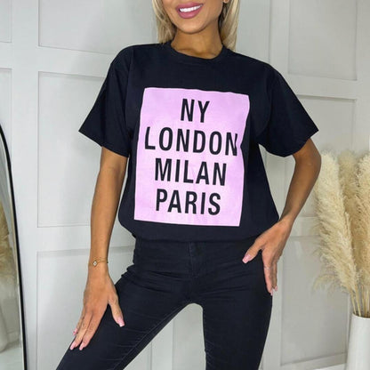 Ladies short sleeve Boss NY London Milan Paris Jadore Lady Oversized T Tee shirt top Cotton Crewneck Womenswear Comfortable