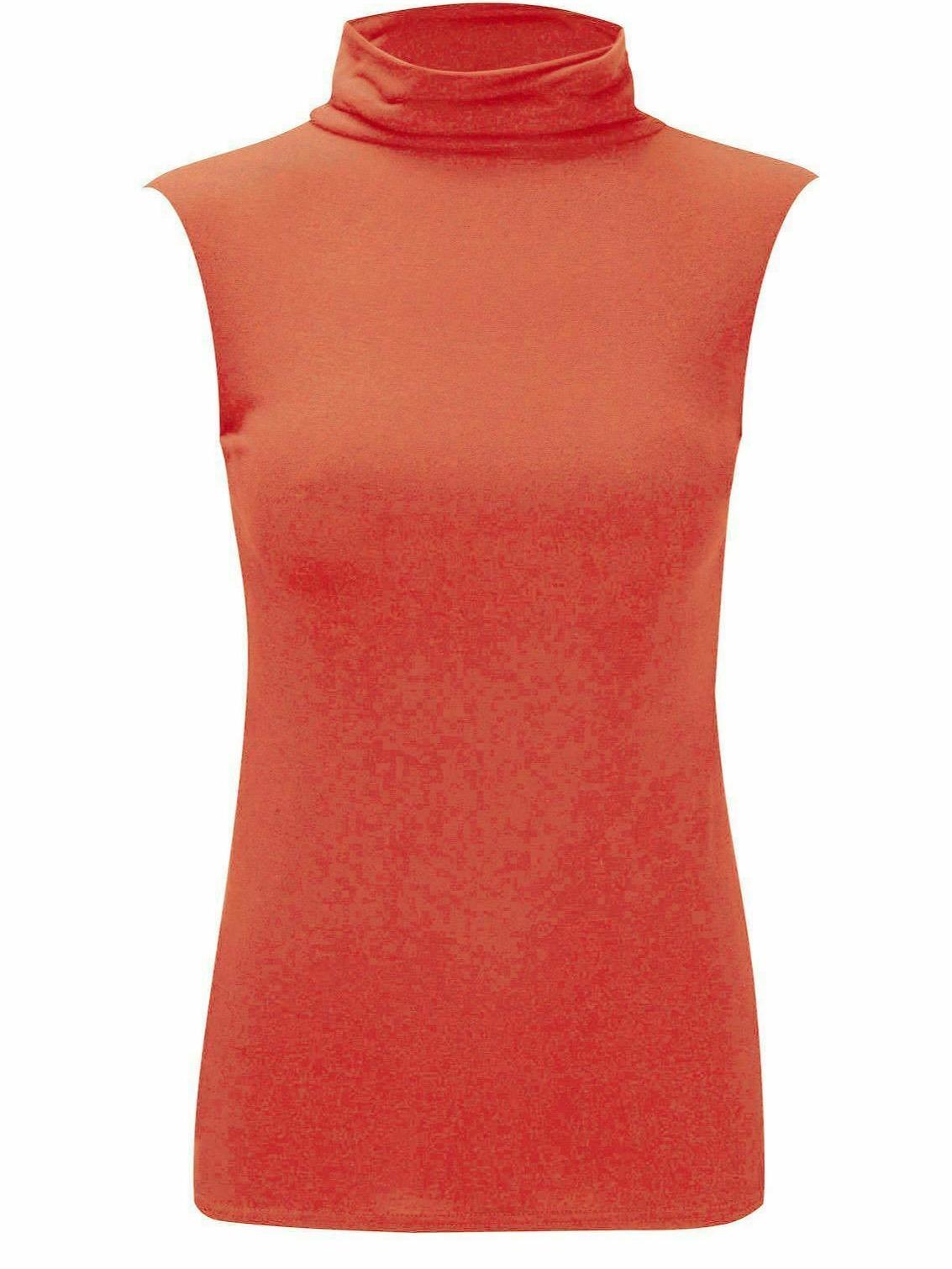 LADIES SLEEVELESS TURTLE POLO NECK TOP WOMANS PLAIN ROLL NECK TOP JUMPER 8-22 Casual Clothing Womenswear