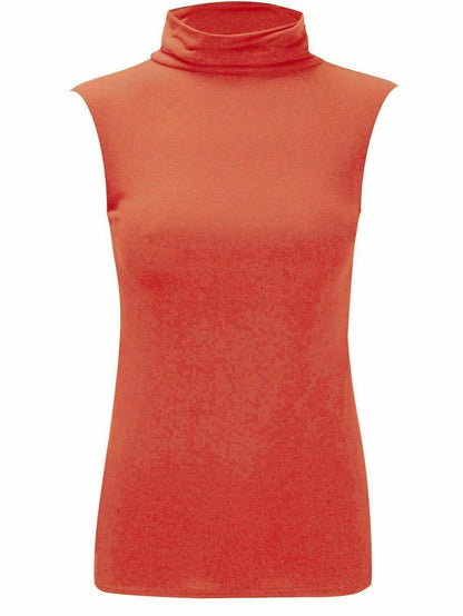 LADIES SLEEVELESS TURTLE POLO NECK TOP WOMANS PLAIN ROLL NECK TOP JUMPER 8-22 Casual Clothing Womenswear