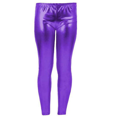 Girls Kids Plain Metallic Shiny Leggings Skinny Wet Look Dance Party Disco Pants