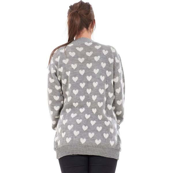 Women's Ladies Knitted Heart Printed Cardigan With Pockets Long Sleeve Ladies Top 8-22