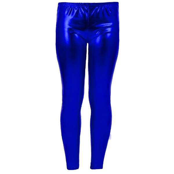 Girls Kids Plain Metallic Shiny Leggings Skinny Wet Look Dance Party Disco Pants