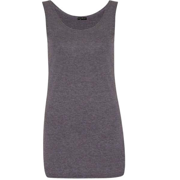 Ladies Round Scoop Neck Sleeveless Long Stretch Plain Vest Sports Top Yoga Gym