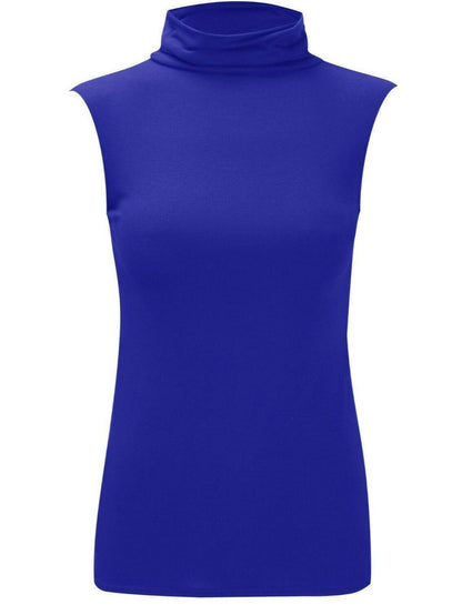 LADIES SLEEVELESS TURTLE POLO NECK TOP WOMANS PLAIN ROLL NECK TOP JUMPER 8-22 Casual Clothing Womenswear