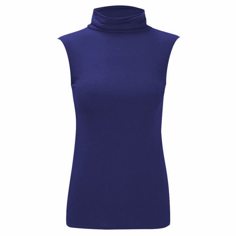 LADIES SLEEVELESS TURTLE POLO NECK TOP WOMANS PLAIN ROLL NECK TOP JUMPER 8-22 Casual Clothing Womenswear