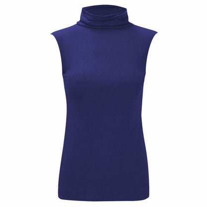 LADIES SLEEVELESS TURTLE POLO NECK TOP WOMANS PLAIN ROLL NECK TOP JUMPER 8-22 Casual Clothing Womenswear