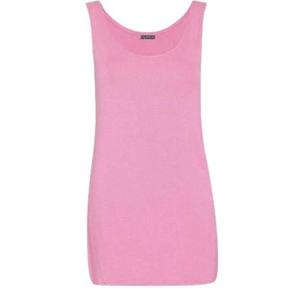Ladies Round Scoop Neck Sleeveless Long Stretch Plain Vest Sports Top Yoga Gym