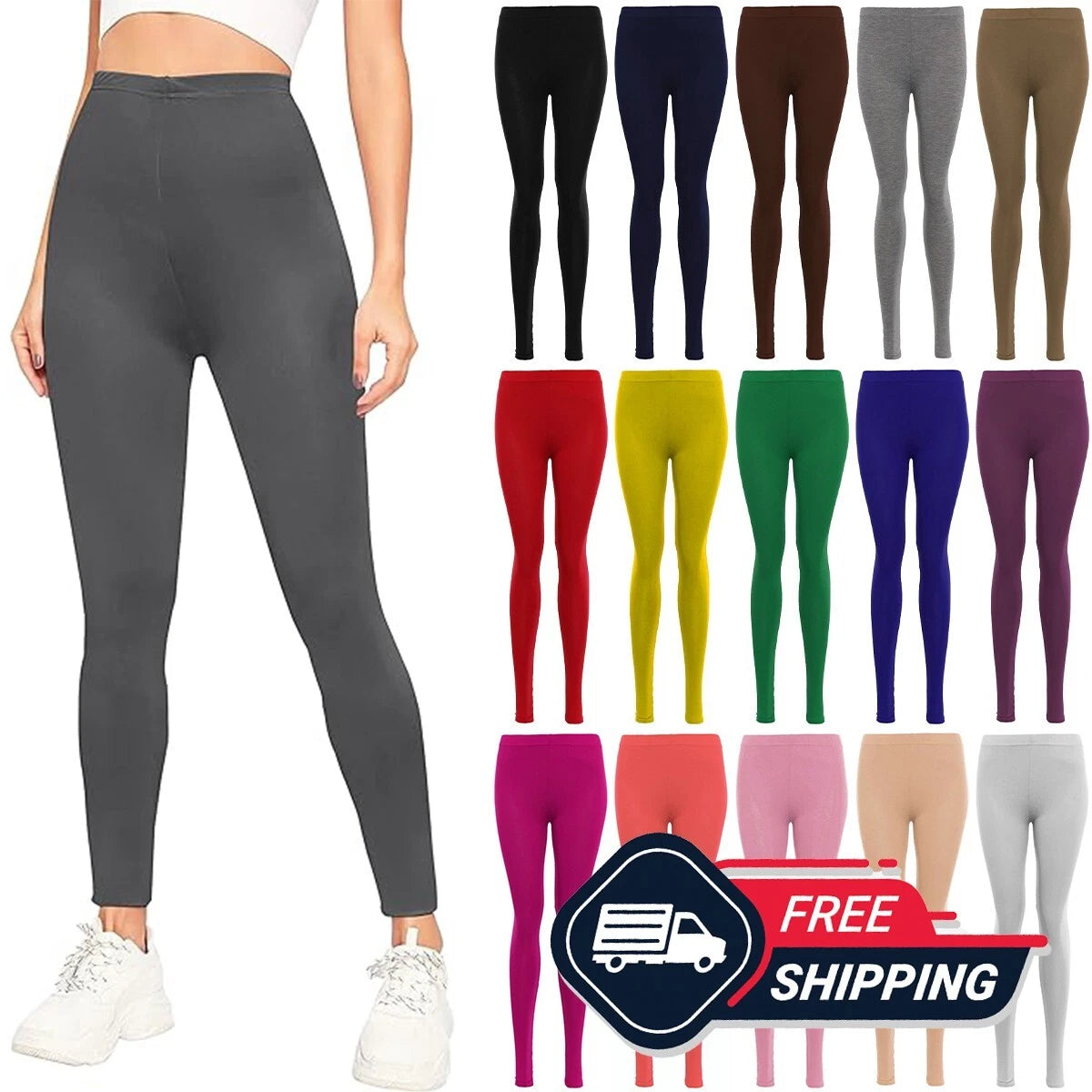 Womens Plain Leggings Ladies Stretchy Soft Elasticated Waist Viscose Basic 8-26