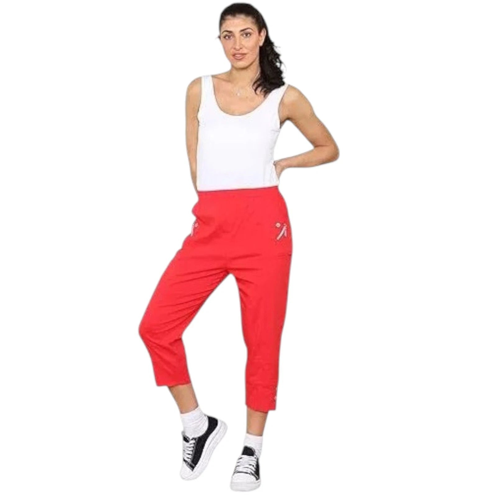 Ladies Cherry Berry Plain Cropped 3/4 Length Trousers Stretch Fit Elasticated Waist Summer Short Pants Plus Size 8-26 Womenswear Bottom Casual Style Comfortable