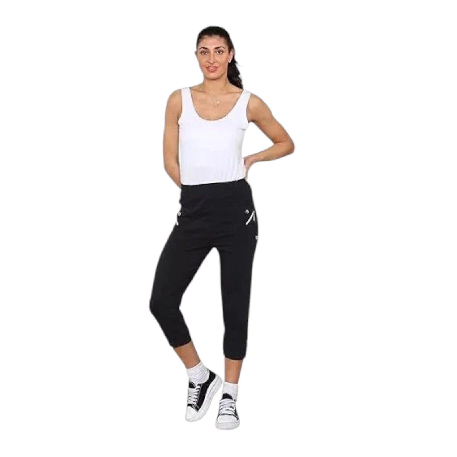Ladies Cherry Berry Plain Cropped 3/4 Length Trousers Stretch Fit Elasticated Waist Summer Short Pants Plus Size 8-26 Womenswear Bottom Casual Style Comfortable