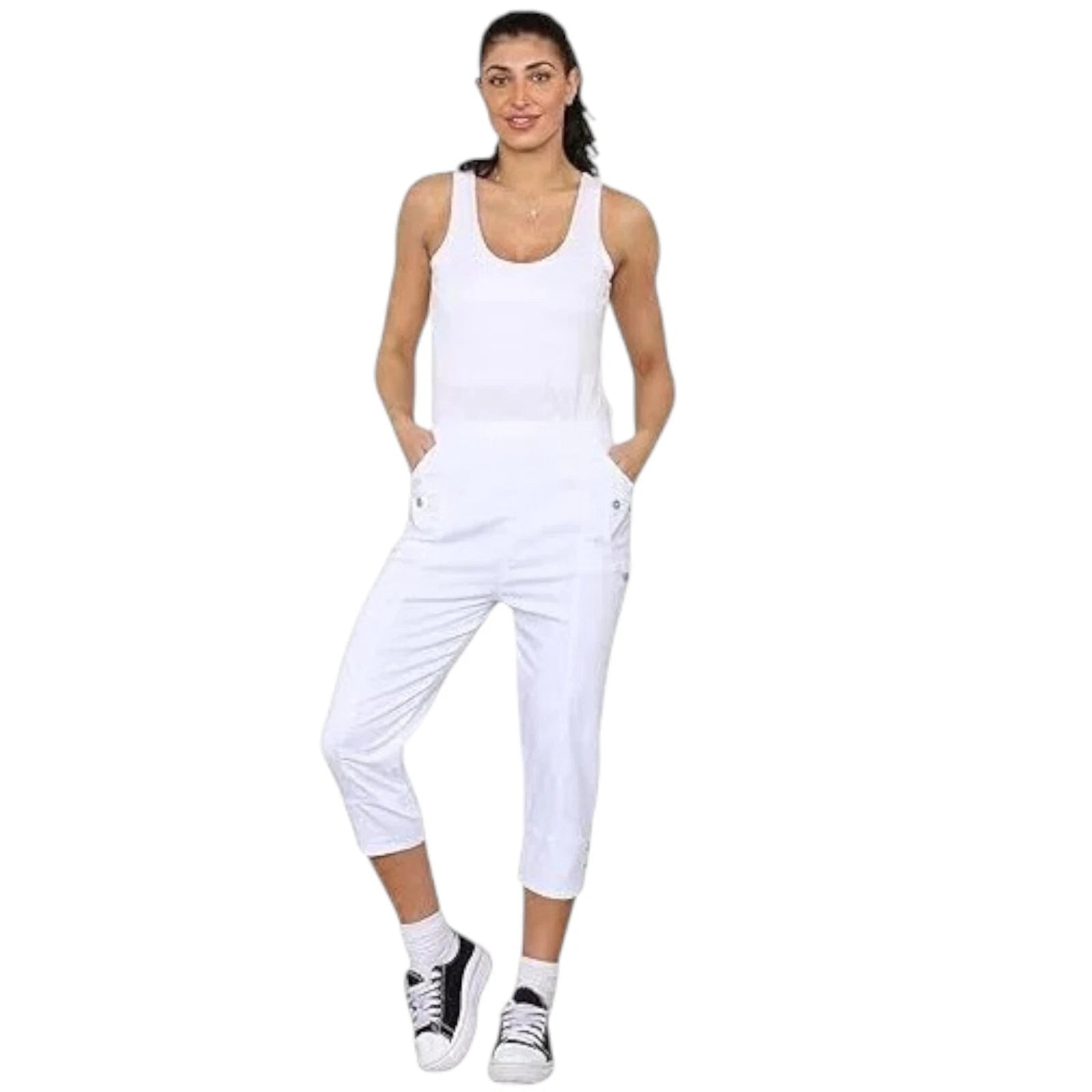 Ladies Cherry Berry Plain Cropped 3/4 Length Trousers Stretch Fit Elasticated Waist Summer Short Pants Plus Size 8-26 Womenswear Bottom Casual Style Comfortable