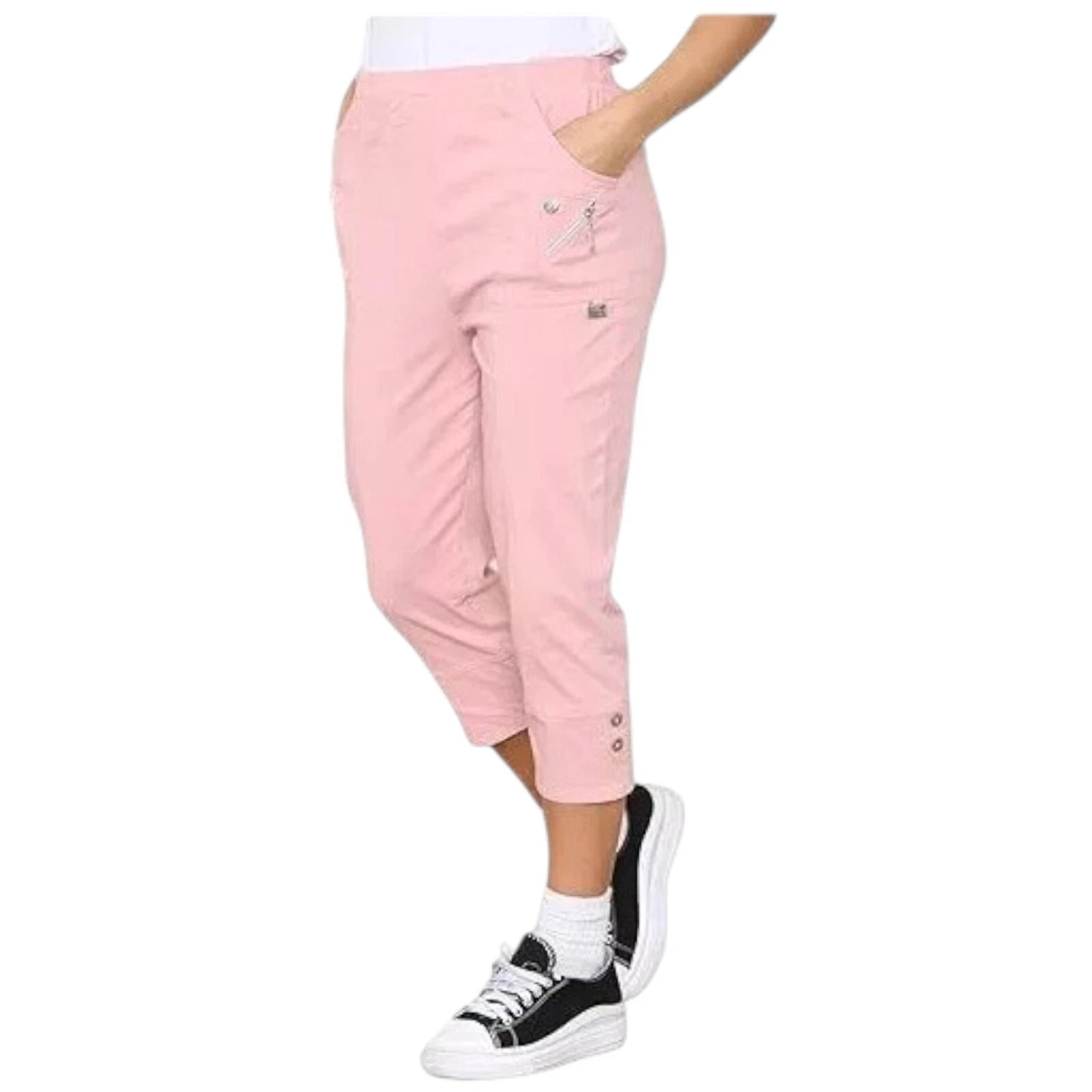 Ladies Cherry Berry Plain Cropped 3/4 Length Trousers Stretch Fit Elasticated Waist Summer Short Pants Plus Size 8-26 Womenswear Bottom Casual Style Comfortable