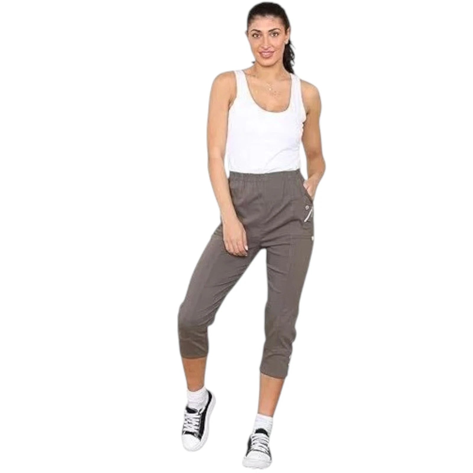 Ladies Cherry Berry Plain Cropped 3/4 Length Trousers Stretch Fit Elasticated Waist Summer Short Pants Plus Size 8-26 Womenswear Bottom Casual Style Comfortable
